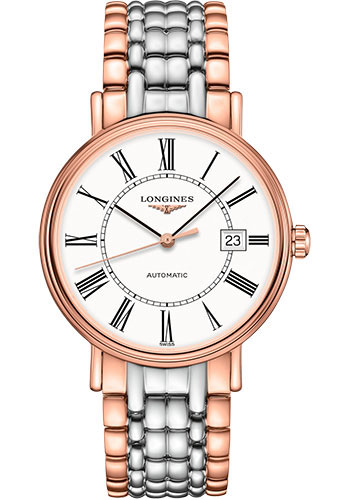 Longines Présence Automatic Watch - 40 mm Steel And Red PVD Case - White Roman Dial - Bracelet
