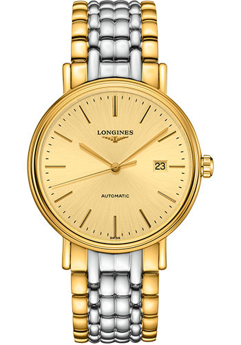 Longines Présence Automatic Watch - 40 mm Steel And Yellow PVD Case - Gilt Dial - Bracelet