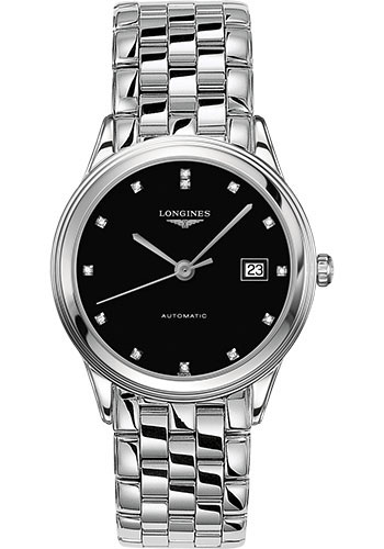 Longines Flagship Watch - 38.5 mm Steel Case - Black Diamond Dial - Bracelet