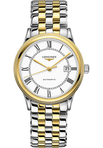 Longines Flagship Watch - 40 mm Steel And Yellow PVD Case - White Roman Dial - Bracelet