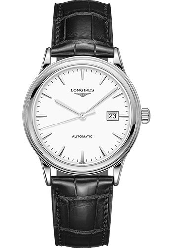 Longines Flagship Watch - 40 mm Steel Case - White Dial - Alligator Strap