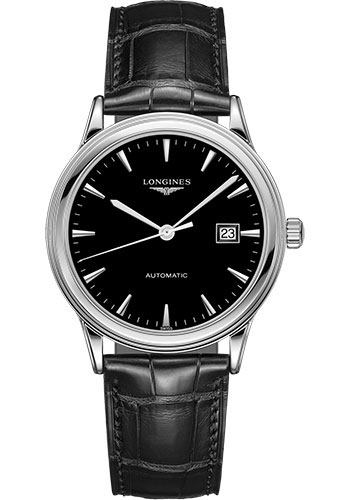 Longines Flagship Watch - 40 mm Steel Case - Black Dial - Alligator Strap