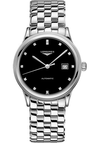 Longines Flagship Watch - 40 mm Steel Case - Black Diamond Dial - Bracelet
