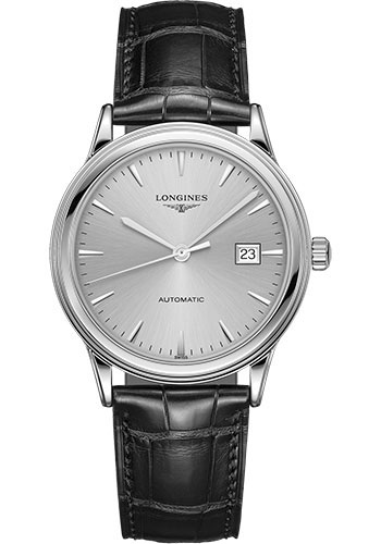 Longines Flagship Watch - 40 mm Steel Case - Silver Dial - Alligator Strap