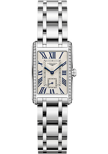 Longines DolceVita Quartz Watch - 20.80 X 32 mm Steel Diamond Case - Silver Flinqué Roman Dial - Bracelet