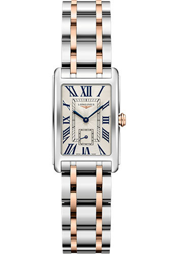 Longines DolceVita Quartz Watch - 20.80 X 32 mm Steel Case - Silver Flinqué Roman Dial - Steel And 18K Pink Gold Cap 200 Bracelet