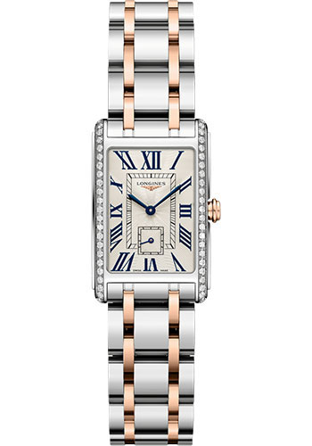 Longines DolceVita Quartz Watch - 20.80 X 32 mm Steel Diamond Case - Silver Flinqué Roman Dial - Steel And 18K Pink Gold Cap 200 Bracelet
