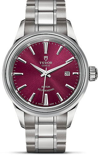 Tudor Style Watch - 28 mm Steel Case - Double Bezel - Burgundy Dial - Bracelet