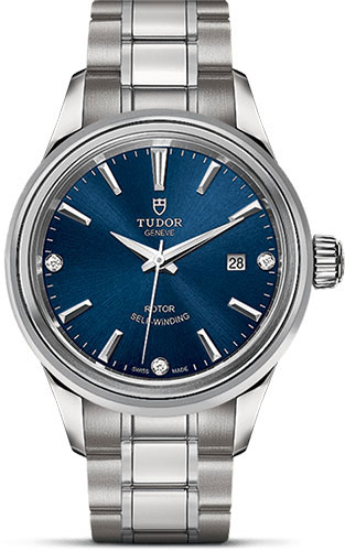 Tudor Style Watch - 28 mm Steel Case - Double Bezel - Blue Diamond Dial - Bracelet