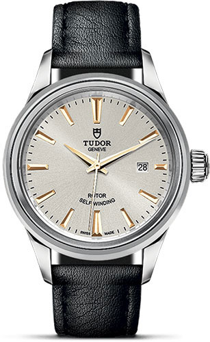 Tudor Style Watch - 28 mm Steel Case - Double Bezel - Gold Dial - Leather Strap