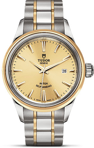 Tudor Style Watch - 28 mm Steel and Gold Case - Double Bezel - Champagne Dial - Bracelet
