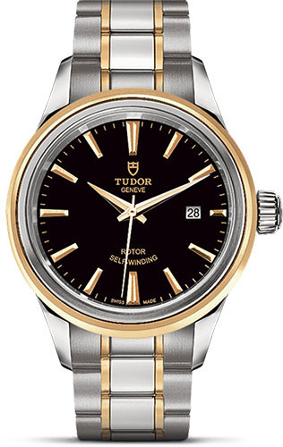 Tudor Style Watch - 28 mm Steel and Gold Case - Double Bezel - Black Dial - Bracelet