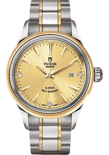 Tudor Style Watch - 28mm Steel and Gold Case - Double Bezel - Champagne Diamond Dial - Bracelet