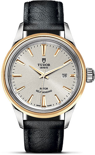 Tudor Style Watch - 28 mm Steel and Gold Case - Double Bezel - Silver Dial - Leather Strap