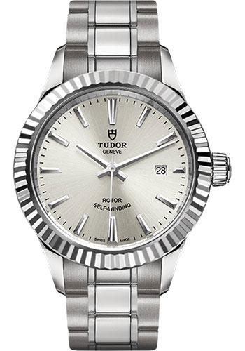 Tudor Style Watch - 28mm Steel Case - Fluted Bezel - Silver Dial - Bracelet
