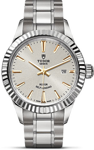 Tudor Style Watch - 28 mm Steel Case - Fluted Bezel - Silver Dial - Bracelet