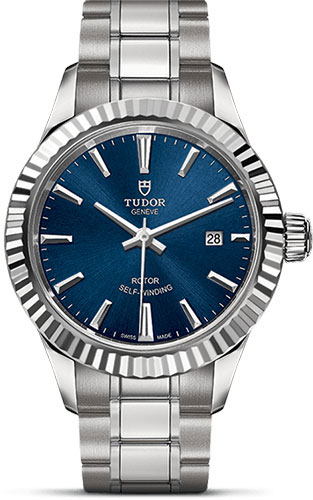 Tudor Style Watch - 28 mm Steel Case - Fluted Bezel - Blue Dial - Bracelet