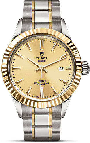 Tudor Style Watch - 28 mm Steel and Gold Case - Fluted Bezel - Champagne Dial - Bracelet