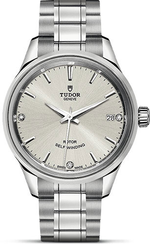 Tudor Style Watch - 34 mm Steel Case - Double Bezel - Silver Diamond Dial - Bracelet