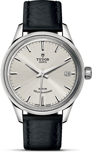 Tudor Style Watch - 34 mm Steel Case - Double Bezel - Silver Dial - Leather Strap