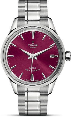 Tudor Style Watch - 34 mm Steel Case - Double Bezel - Burgundy Dial - Bracelet