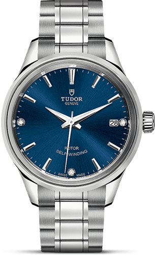 Tudor Style Watch - 34 mm Steel Case - Double Bezel - Blue Diamond Dial - Bracelet