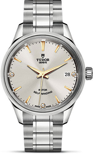 Tudor Style Watch - 34 mm Steel Case - Double Bezel - Gold Diamond Dial - Bracelet