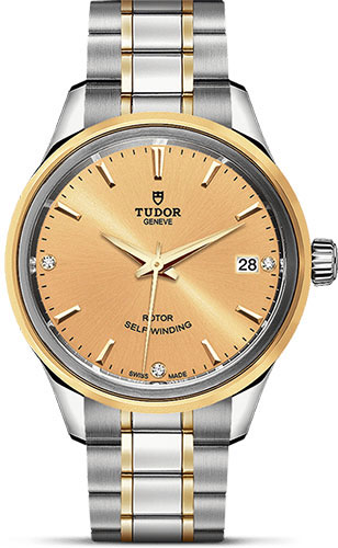 Tudor Style Watch - 34 mm Steel and Gold Case - Double Bezel - Champagne Diamond Dial - Bracelet