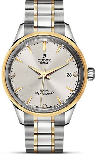 Tudor Style Watch - 34 mm Steel and Gold Case - Double Bezel - Silver Diamond Dial - Bracelet