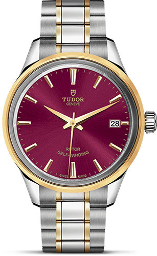 Tudor Style Watch - 34 mm Steel and Gold Case - Double Bezel - Burgundy Dial - Bracelet