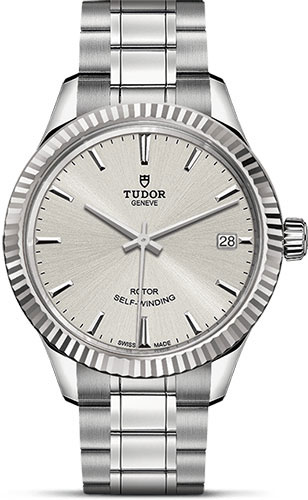 Tudor Style Watch - 34 mm Steel Case - Fluted Bezel - Silver Dial - Bracelet