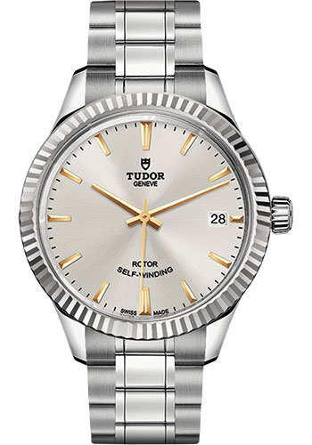 Tudor Style Watch - 34mm Steel Case - Fluted Bezel - Silver Dial - Bracelet