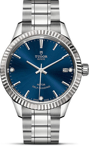 Tudor Style Watch - 34 mm Steel Case - Fluted Bezel - Blue Diamond Dial - Bracelet