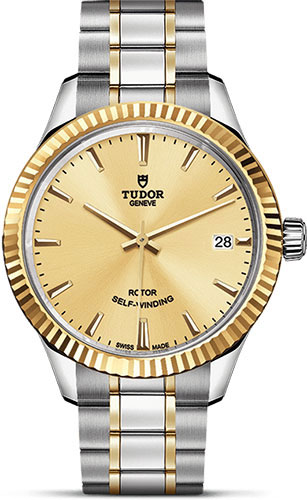 Tudor Style Watch - 34 mm Steel and Gold Case - Fluted Bezel - Champagne Dial - Bracelet