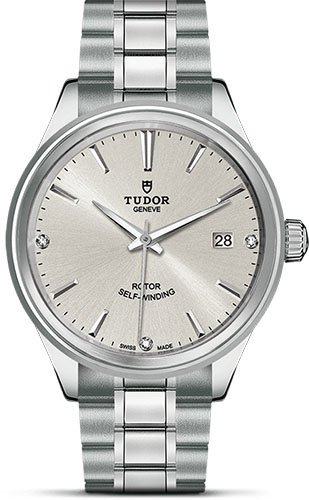 Tudor Style Watch - 38 mm Steel Case - Double Bezel - Silver Diamond Dial - Bracelet