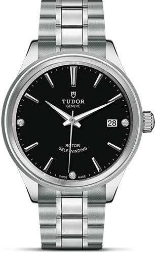 Tudor Style Watch - 38 mm Steel Case - Double Bezel - Black Diamond Dial - Bracelet