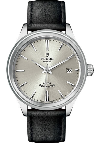 Tudor Style Watch - 38mm Steel Case - Double Bezel - Silver Dial - Leather Strap
