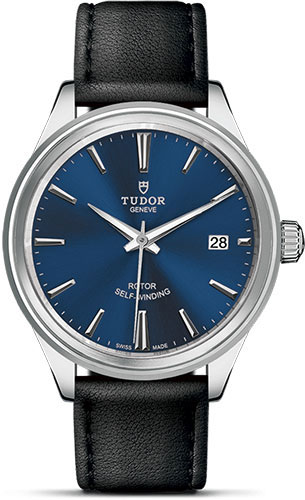 Tudor Style Watch - 38 mm Steel Case - Double Bezel - Blue Dial - Leather Strap