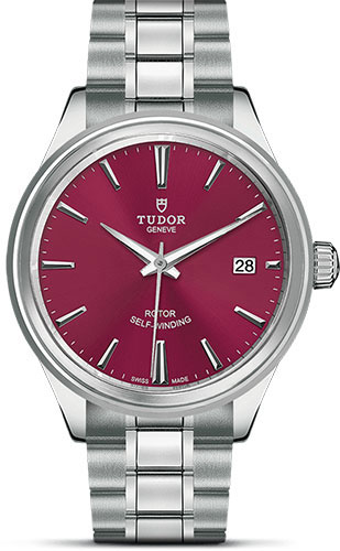 Tudor Style Watch - 38 mm Steel Case - Double Bezel - Burgundy Dial - Bracelet