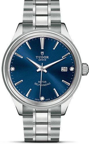 Tudor Style Watch - 38 mm Steel Case - Double Bezel - Blue Diamond Dial - Bracelet