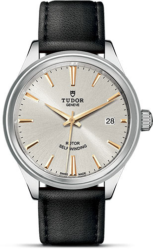 Tudor Style Watch - 38 mm Steel Case - Double Bezel - Gold Dial - Leather Strap