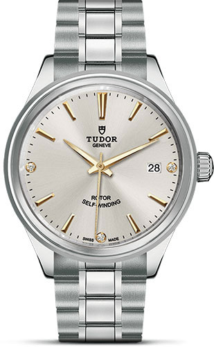 Tudor Style Watch - 38 mm Steel Case - Double Bezel - Gold Diamond Dial - Bracelet