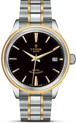 Tudor Style Watch - 38 mm Steel and Gold Case - Double Bezel - Black Dial - Bracelet