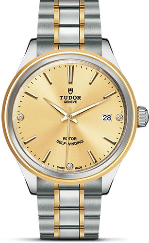 Tudor Style Watch - 38 mm Steel and Gold Case - Double Bezel - Champagne Diamond Dial - Bracelet