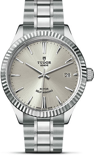 Tudor Style Watch - 38 mm Steel Case - Fluted Bezel - Silver Dial - Bracelet