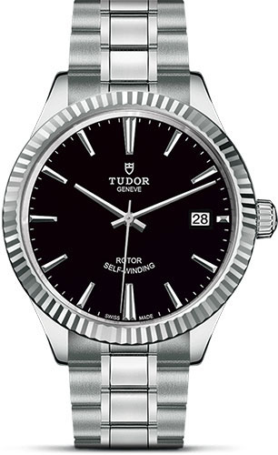 Tudor Style Watch - 38 mm Steel Case - Fluted Bezel - Black Dial - Bracelet