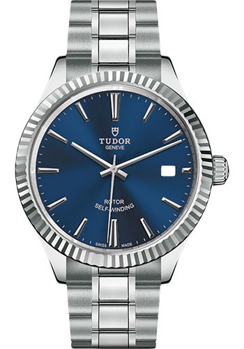 Tudor Style Watch - 38mm Steel Case - Fluted Bezel - Blue Dial - Bracelet