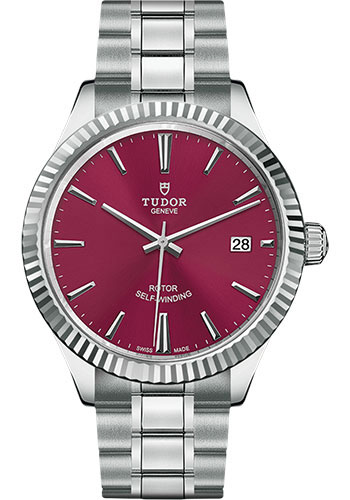 Tudor Style Watch - 38mm Steel Case - Fluted Bezel - Burgundy Dial - Bracelet