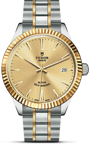 Tudor Style Watch - 38 mm Steel and Gold Case - Fluted Bezel - Champagne Dial - Bracelet