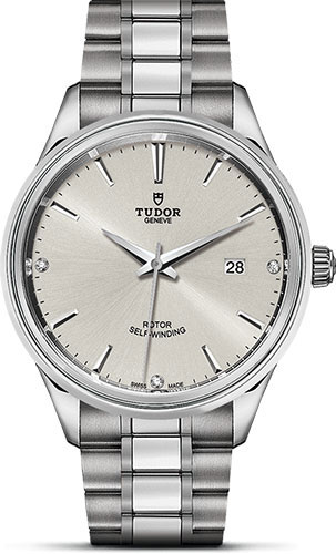 Tudor Style Watch - 41 mm Steel Case - Double Bezel - Silver Diamond Dial - Bracelet